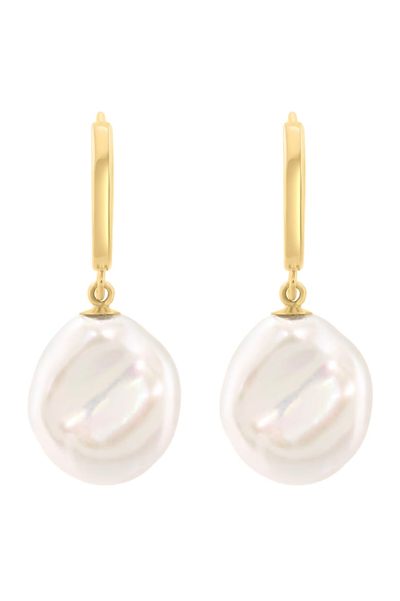 14k Gold Freshwater Pearl Hoop Earrings, Alternate, color, WHITE