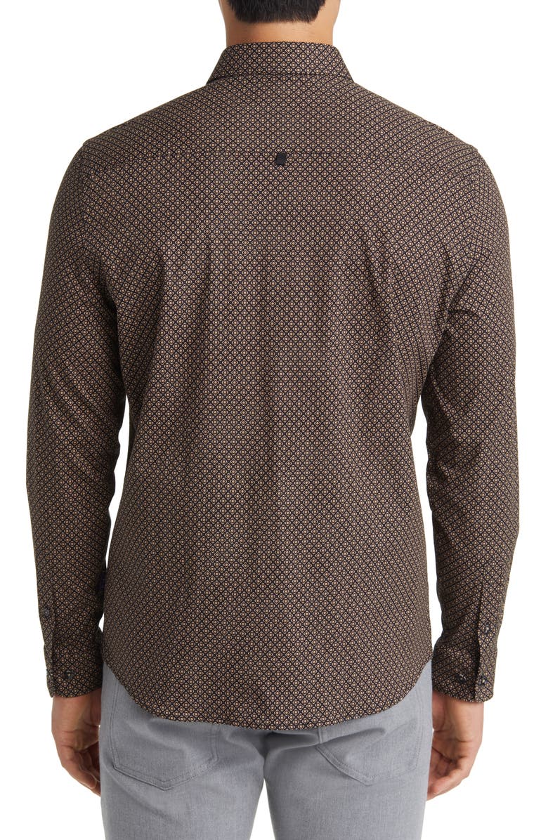 Stone Rose Clover Geometric Print Stretch Cotton Button-Up Shirt, Alternate, color, Brown