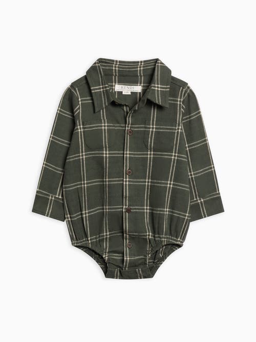 Kendi Giri Flannel Collared Bodysuit In Green