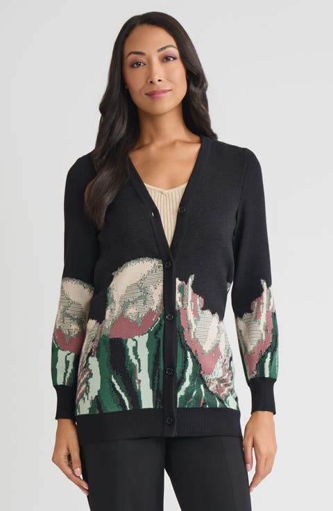 Relaxed Floral Jacquard Knit Cardigan