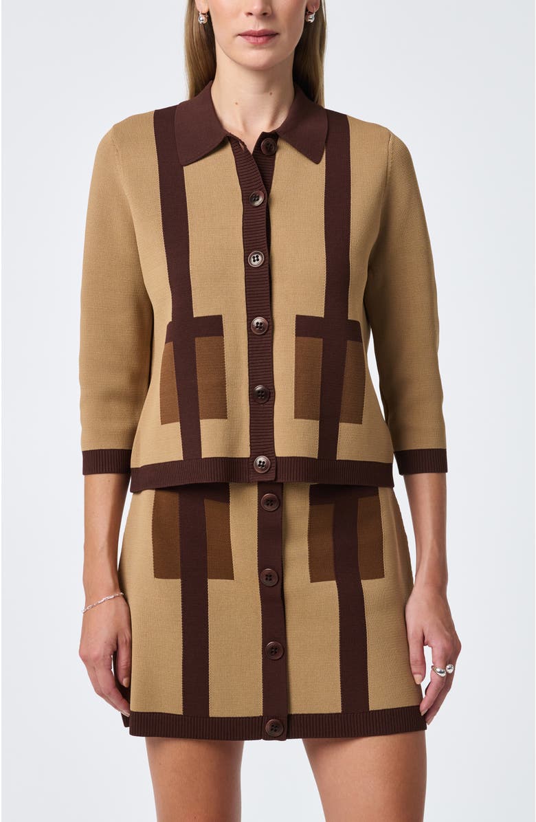 Trina Turk Gaia Colorblock Collared Cardigan, Main, color, Doe Multi