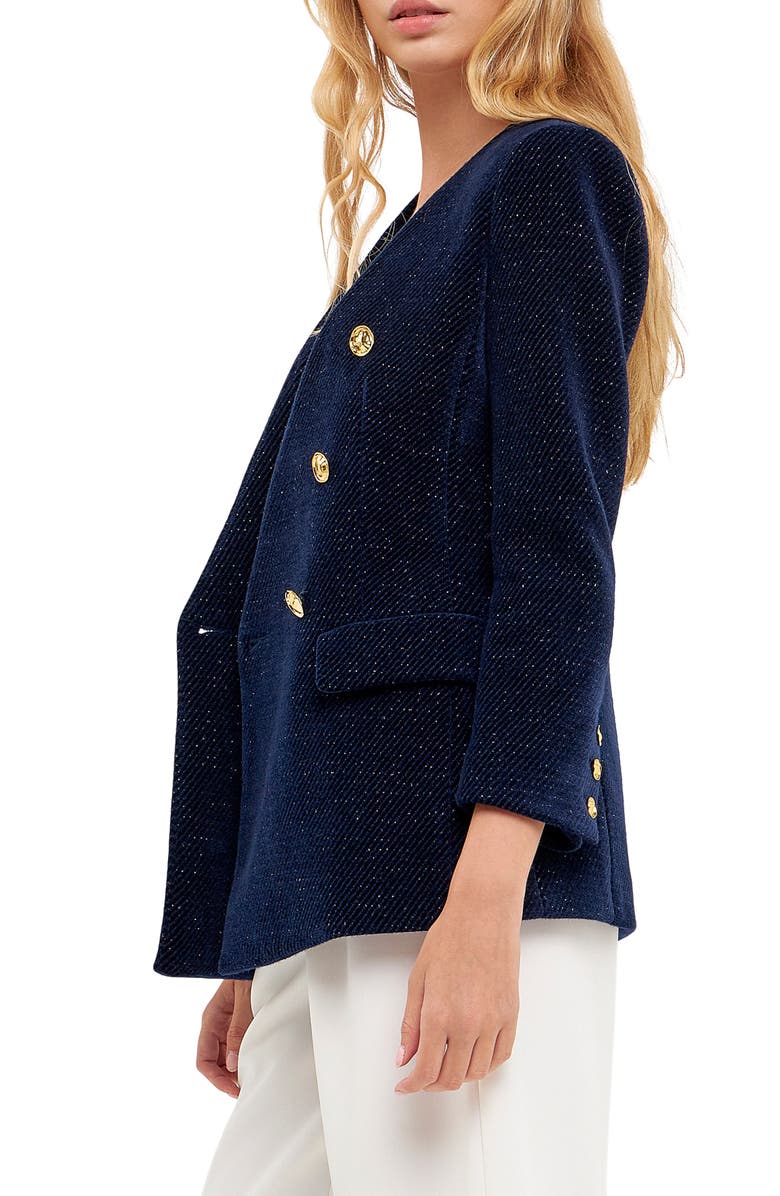 English Factory Texture Metallic Double Breasted Jacket, Alternate, color, Navy