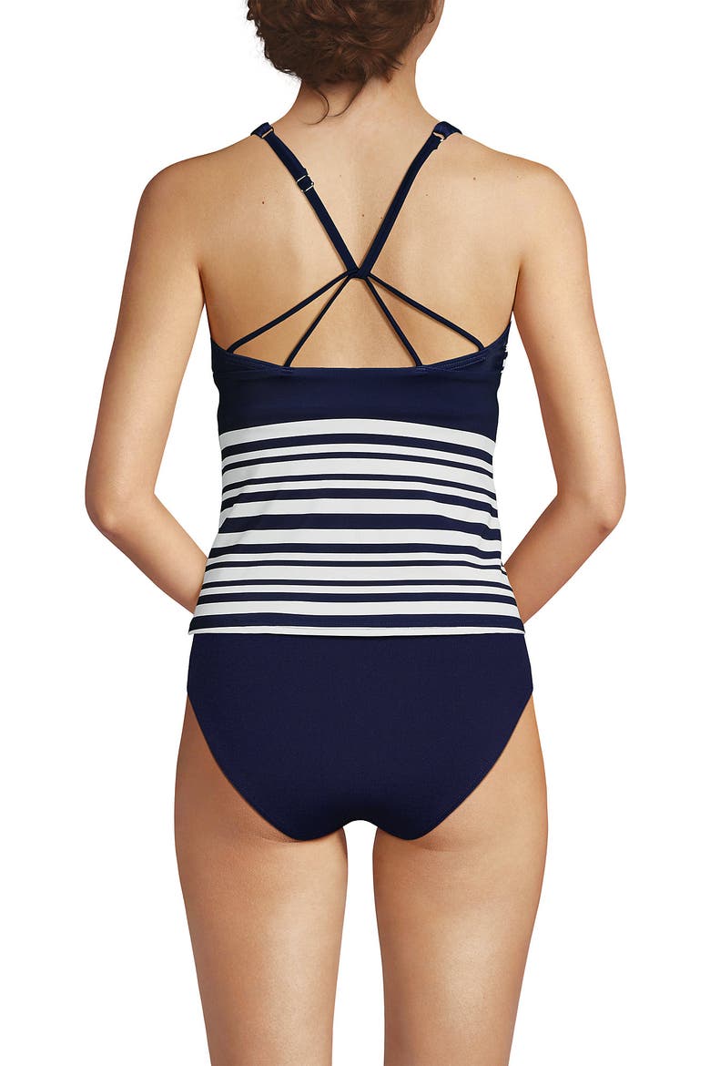 D-Cup Tugless High Neck Strappy Back Tankini Swimsuit Top, Alternate, color, Blue Stripe Floral Placement