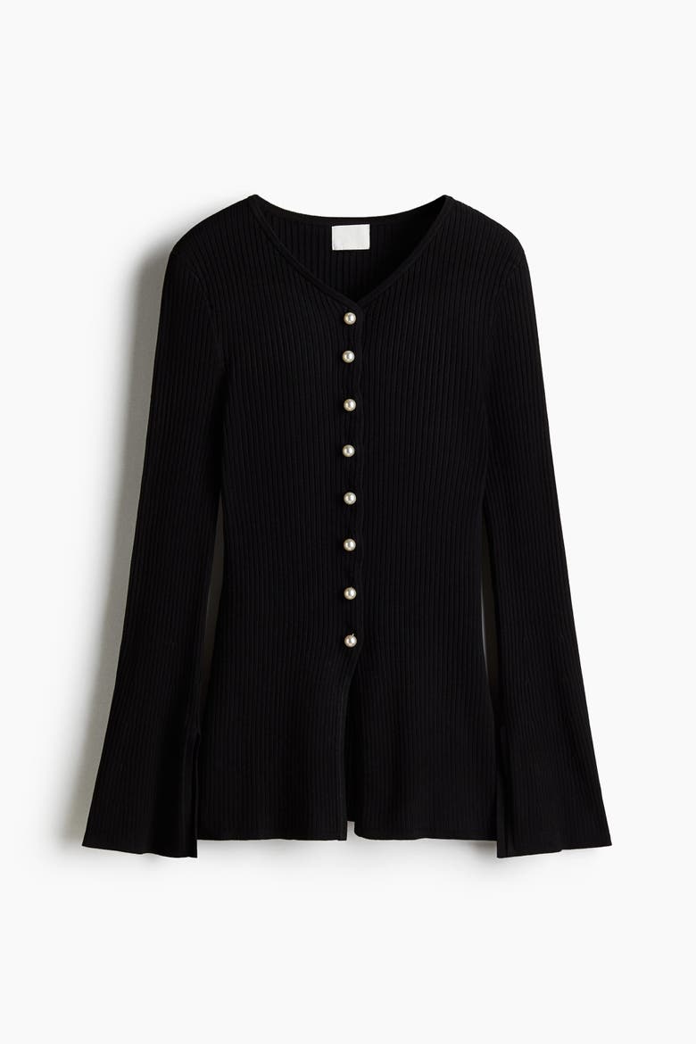 Rib-knit Cardigan, Alternate, color, Black