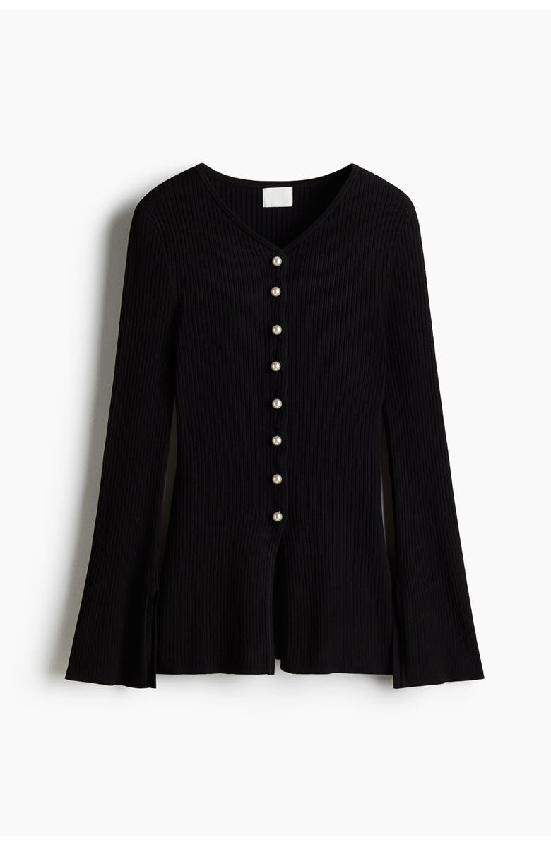 H&M Rib-knit Cardigan, Alternate, color, Black