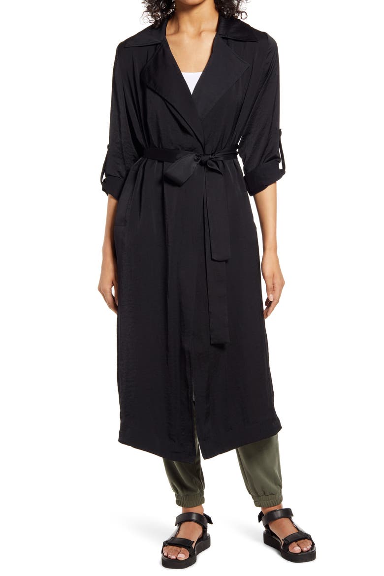 Soft Trench Duster Jacket, Main, color, BLACK