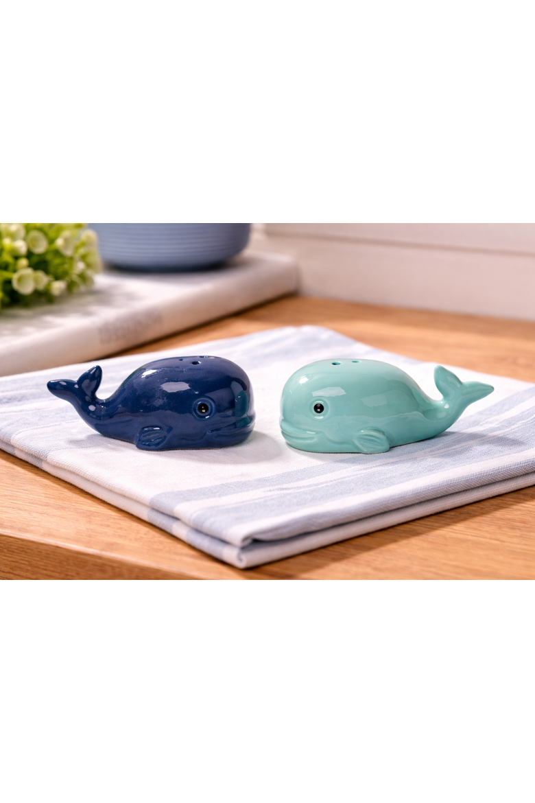 Blue Whales 2-Piece Ceramic Salt & Pepper Shaker Set, Alternate, color, Blue