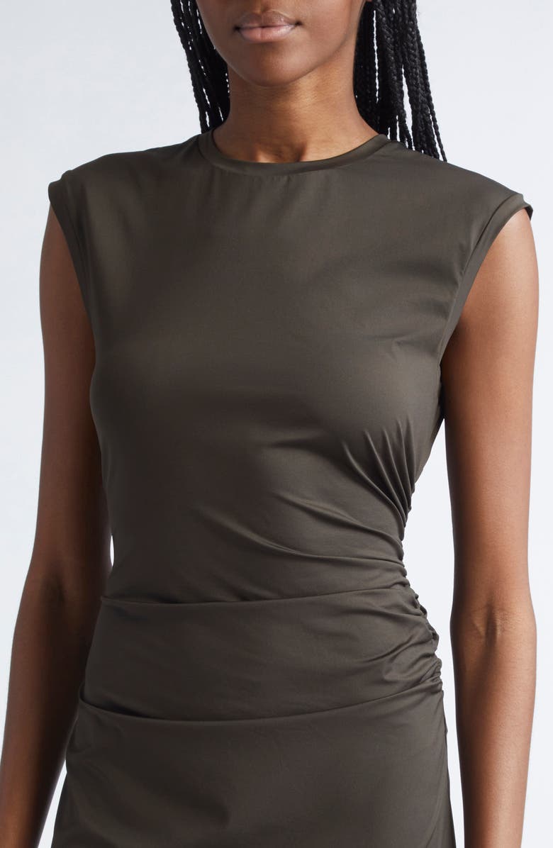 Stella McCartney Ruched Sleeveless Fluid Jersey Dress, Alternate, color, Dark Khaki