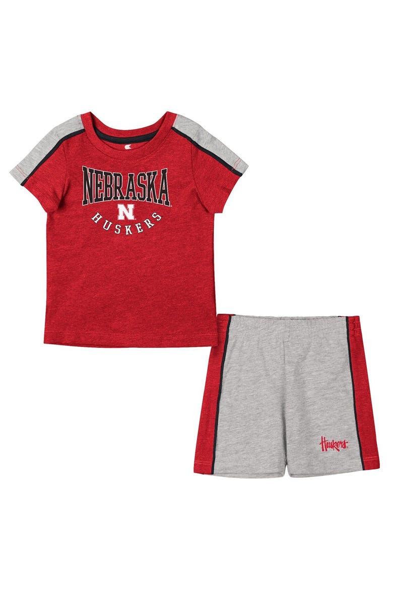 Infant Colosseum Scarlet/Heather Gray Nebraska Huskers Norman T-Shirt & Shorts Set, Main, color, Scarlet