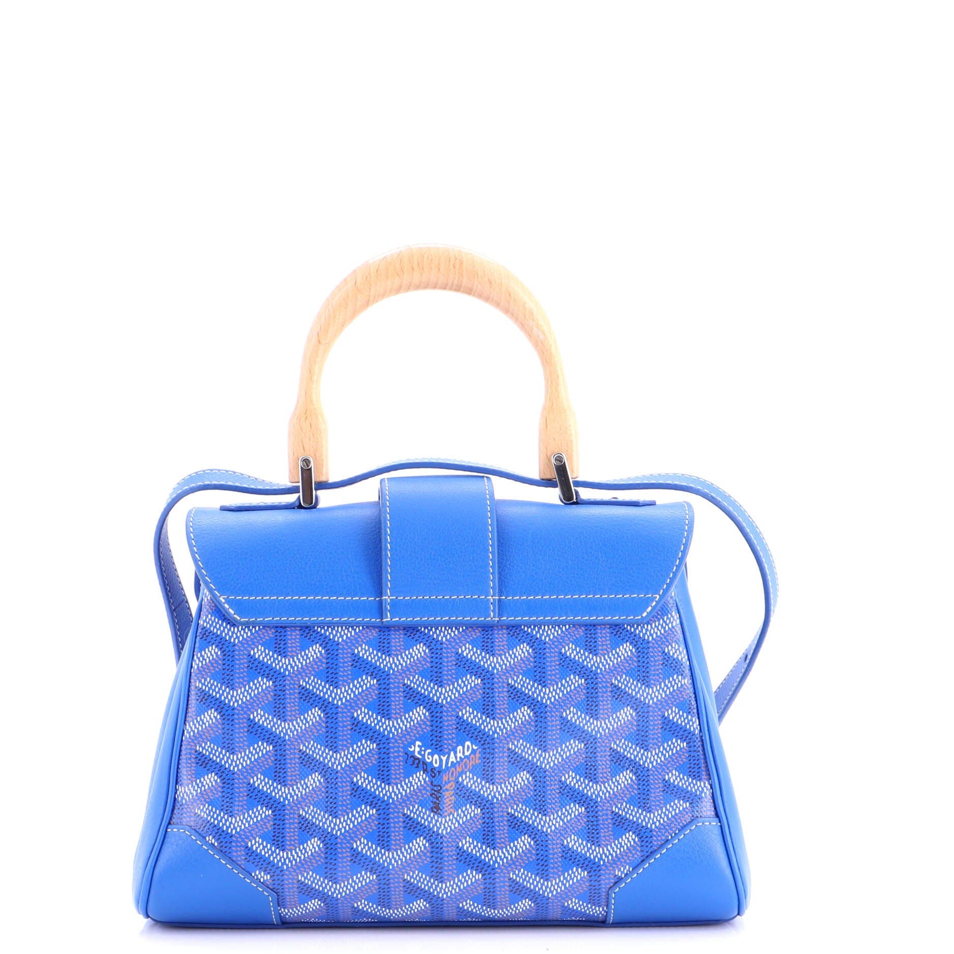 Pre-Owned Goyard Saigon Top Handle Bag Coated Canvas with Leather Mini, Alternate, color, Blue