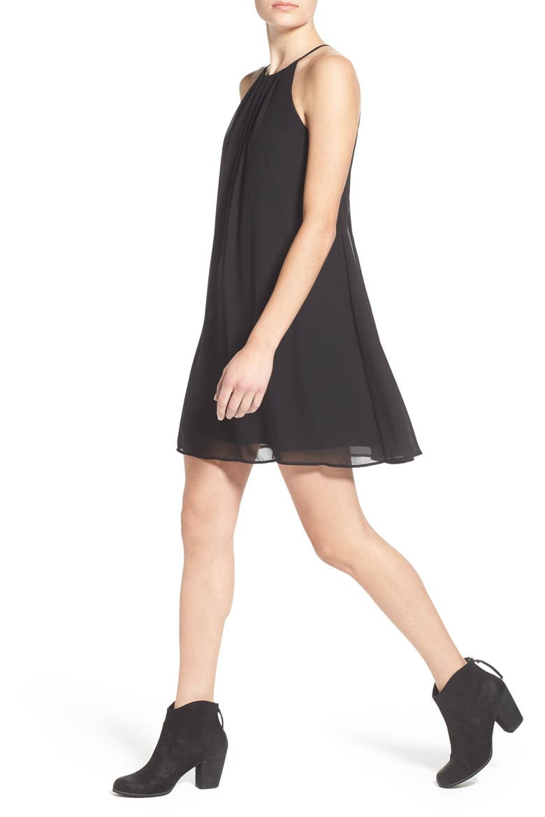 Pleat Detail Chiffon Trapeze Dress, Alternate, color, BLACK