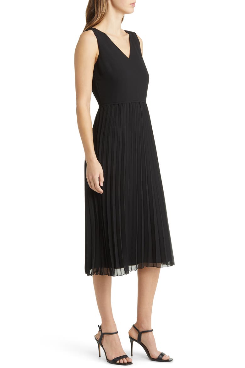 Pleated Skirt Sleeveless Dress, Alternate, color, BLACK