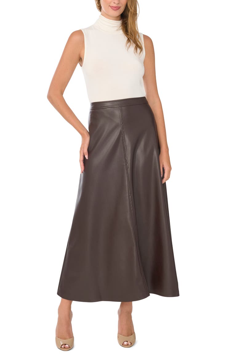 Faux Leather A-Line Skirt, Alternate, color, CHOCOLATE