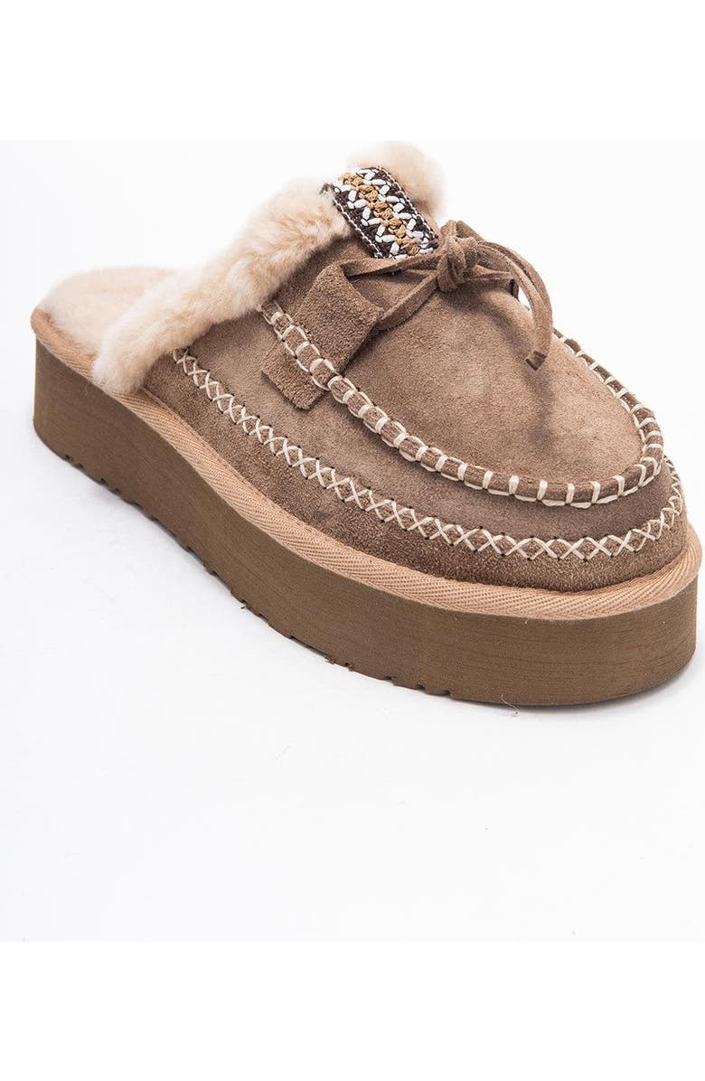 Forever & Always Shoes Yalina Leather Platform Moccasin Slippers, Main, color, Cognac Suede Leather