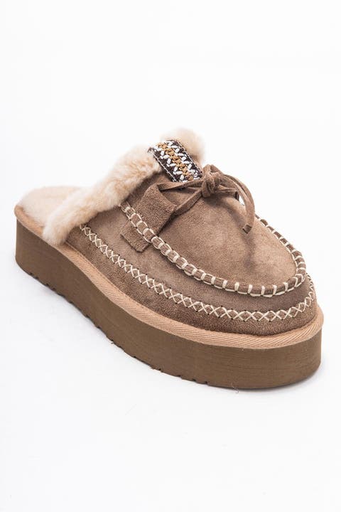 Yalina Leather Platform Moccasin Slippers