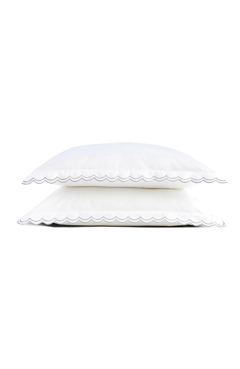 CHRISTY Scallop Edge Luxury Cotton Sateen Oxford Style Pillow Sham Pairs, Main, color, Silver