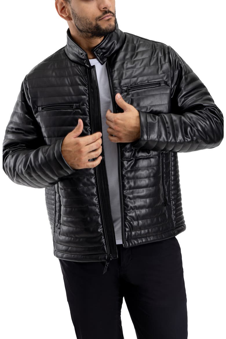 Quilted Faux Leather Jacket, Alternate, color, BLACK