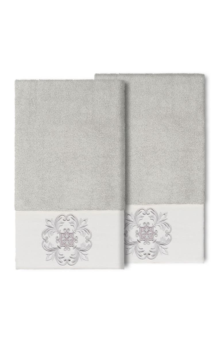 Linum Home Textiles Alyssa Embellished Bath Towel - Set of 2 - Light Gray, Main, color, Light Gray