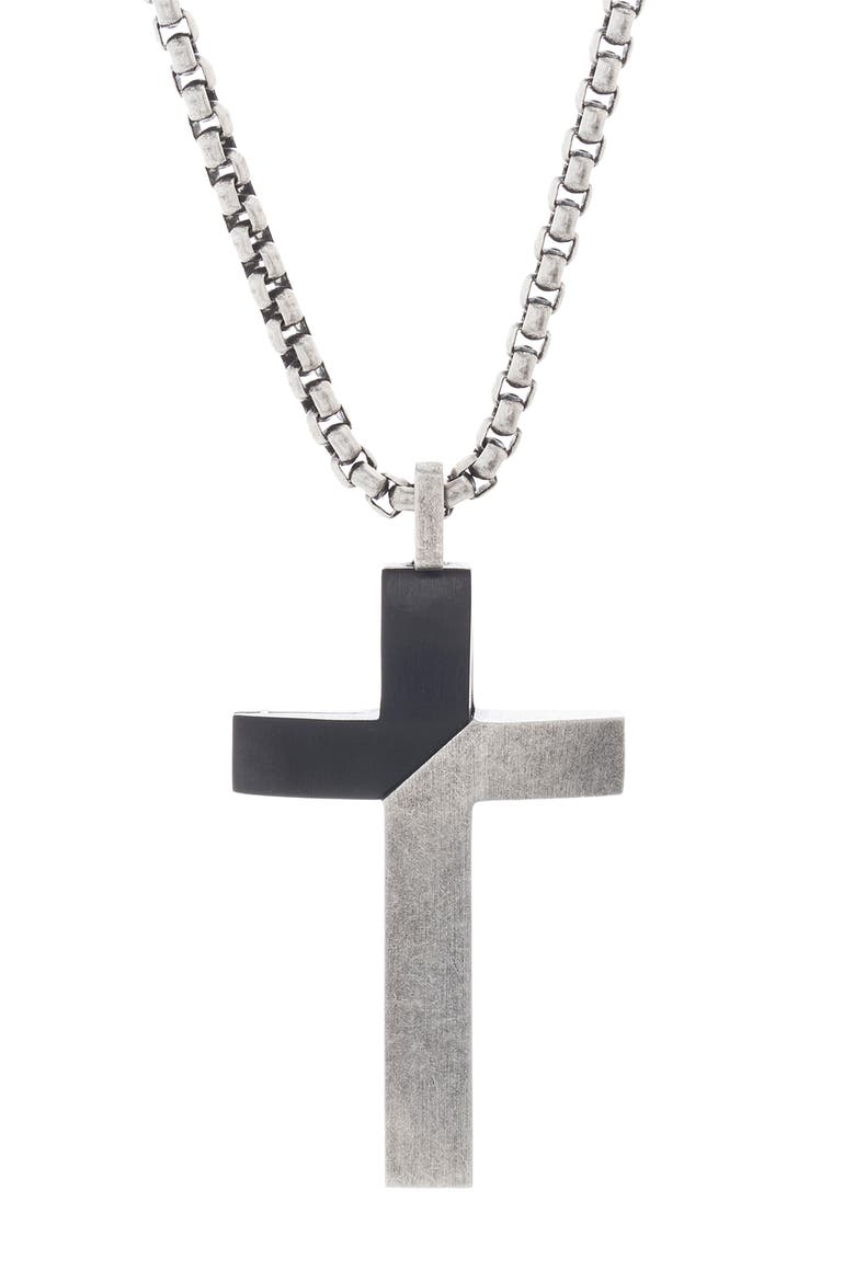 Cross Pendant Necklace, Alternate, color, BLACK/ SILVER