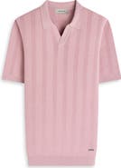 Bugatchi Johnny Collar Basket Stitch Cotton Blend Short Sleeve Sweater