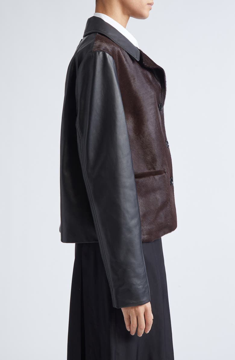Marni Genuine Calf Hair & Leather Jacket, Alternate, color, Dark Wood