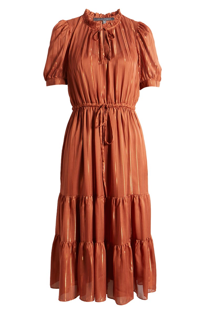 Julia Jordan Metallic Stripe Tiered Midi Dress, Alternate, color,