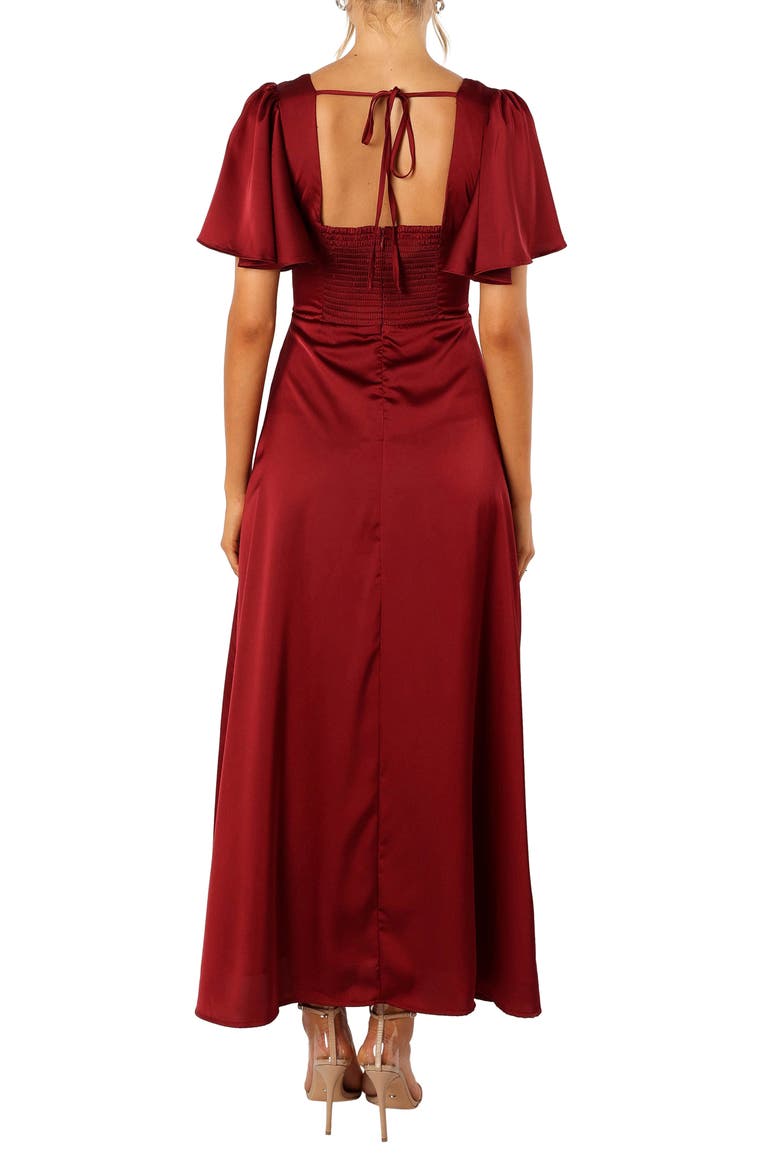 Casper Flutter Sleeve Satin Dress, Alternate, color, WINE