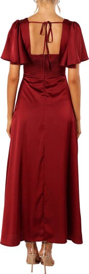 Casper Flutter Sleeve Satin Dress