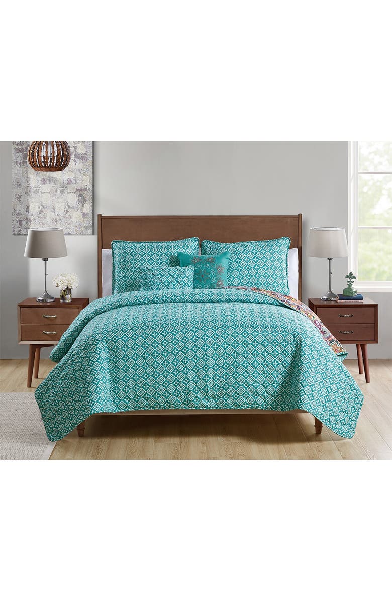 VCNY HOME Yara Reversible Medallion Quilt Set - Twin/TwinXL, Alternate, color, Aqua