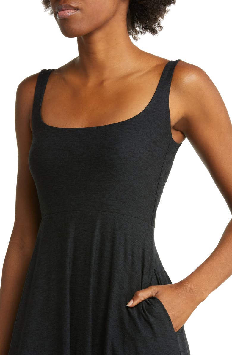 Beyond Yoga Featherweight Square Neck Midi Dress, Alternate, color, Darkest Night