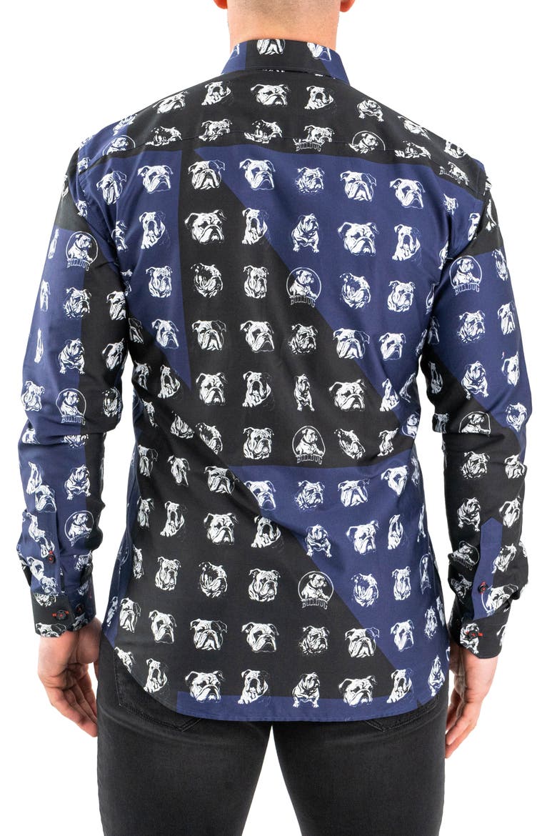 Fibonacci Bulldog Print Contemporary Fit Button-Up Shirt, Alternate, color, BLUE