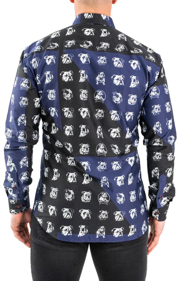 Maceoo Fibonacci Bulldog Print Contemporary Fit Button-Up Shirt, Alternate, color, Blue