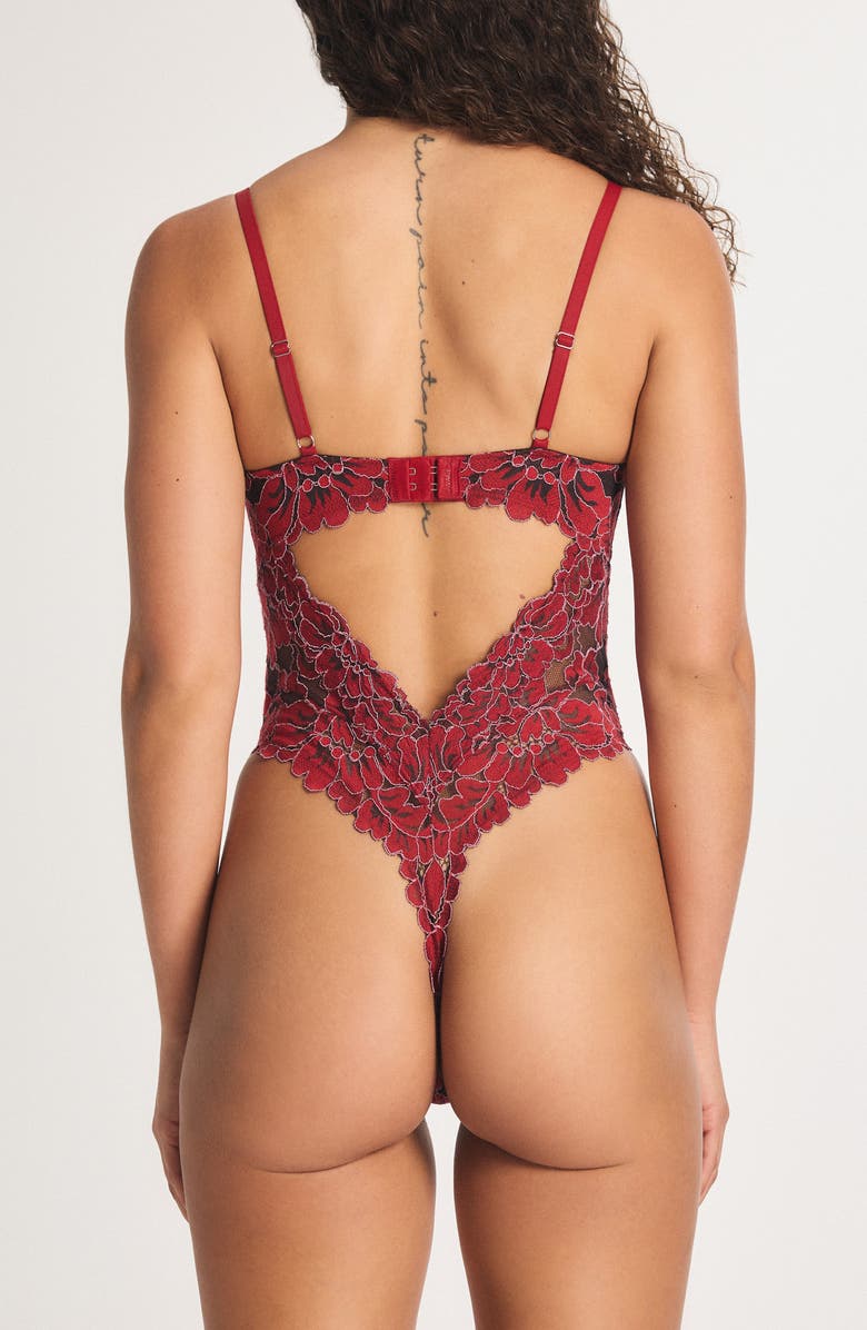 SAVAGE X FENTY Floral Corded Lace Underwire Teddy, Alternate, color, Red Cognac
