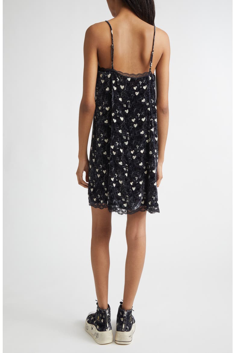 Heart Print Lace Trim Crushed Velvet Slipdress, Alternate, color, HEARTS ON BLACK