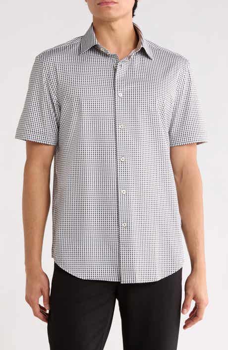 Bugatchi Plaid Stretch Cotton Short Sleeve Button-Up Shirt