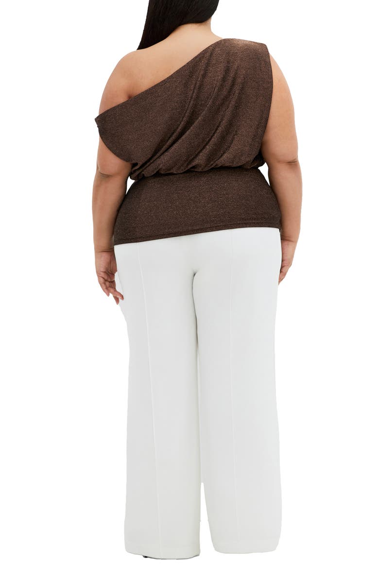 City Chic Paloma Shimmer One-Shoulder Top, Alternate, color, Bronze