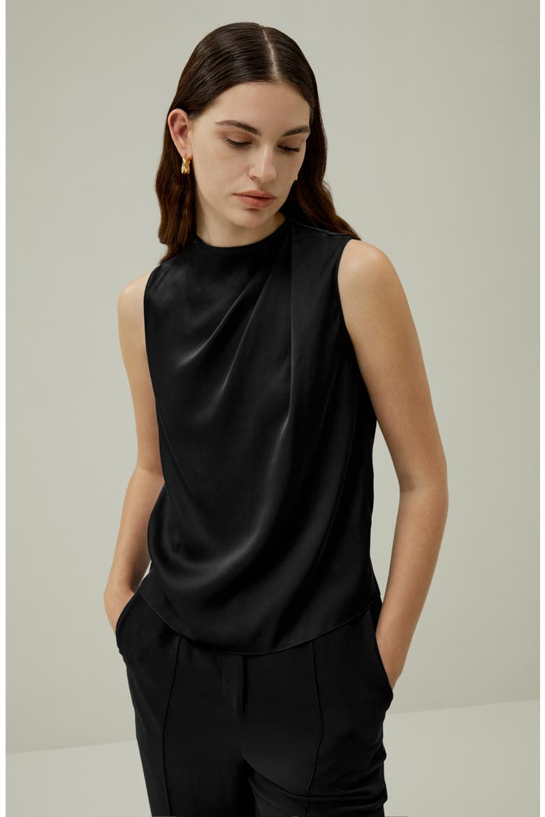 Women's Sleeveless Minimalist Silk Top, Alternate, color, Black