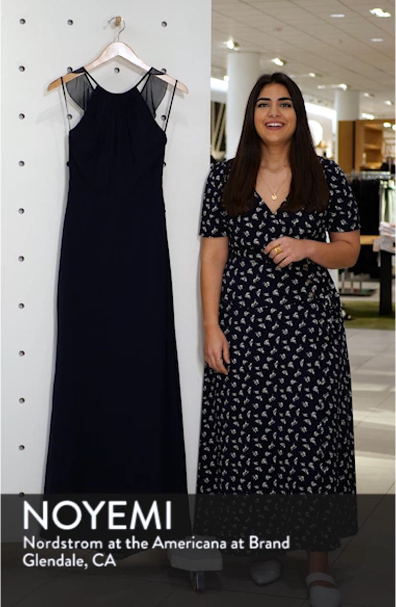 Ruffle Back Chiffon Halter Gown, sales video thumbnail