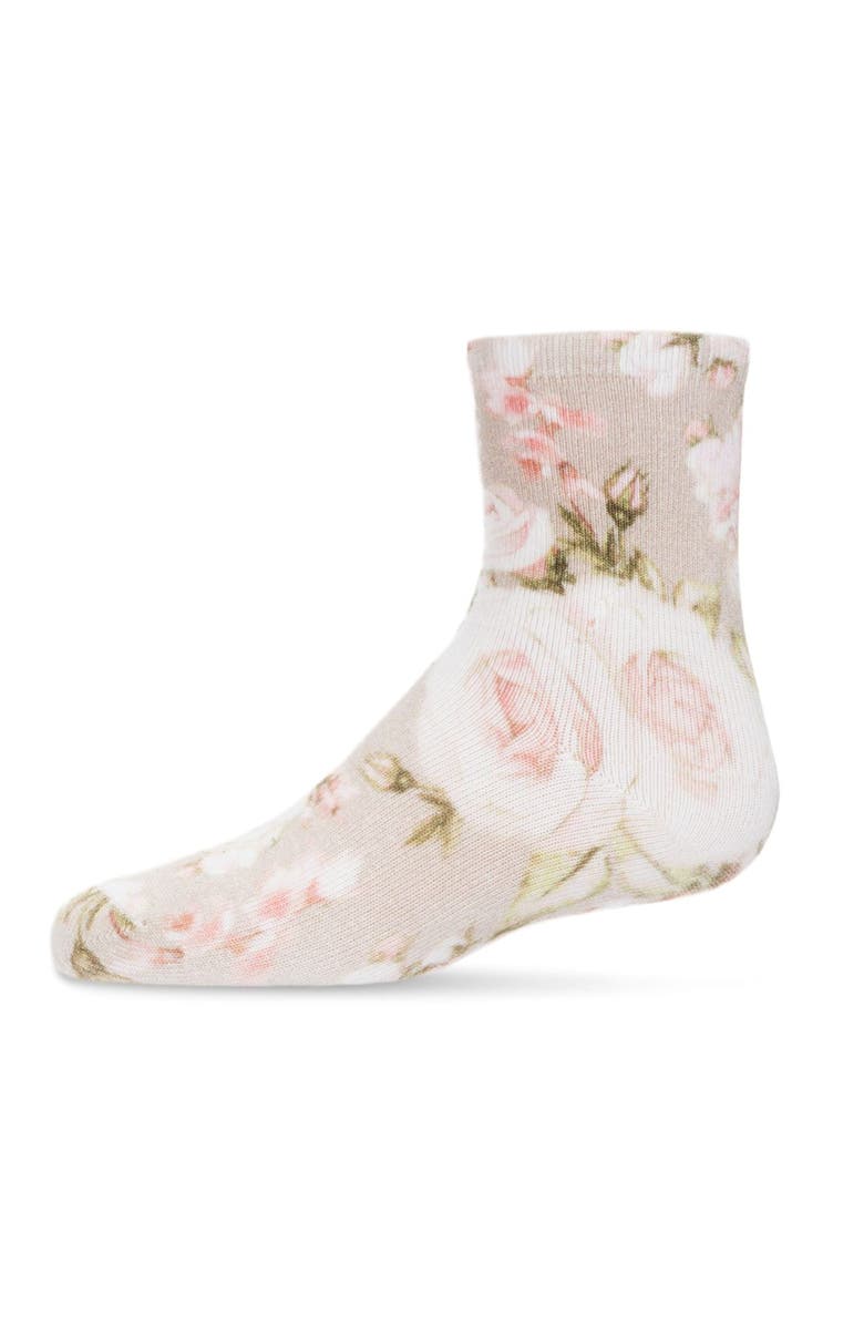 MeMoi Rose Floral Crew Sock, Main, color, Taupe