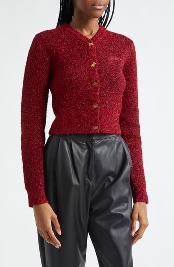 Ganni Red Sparkle Short Cardigan In Racing Red