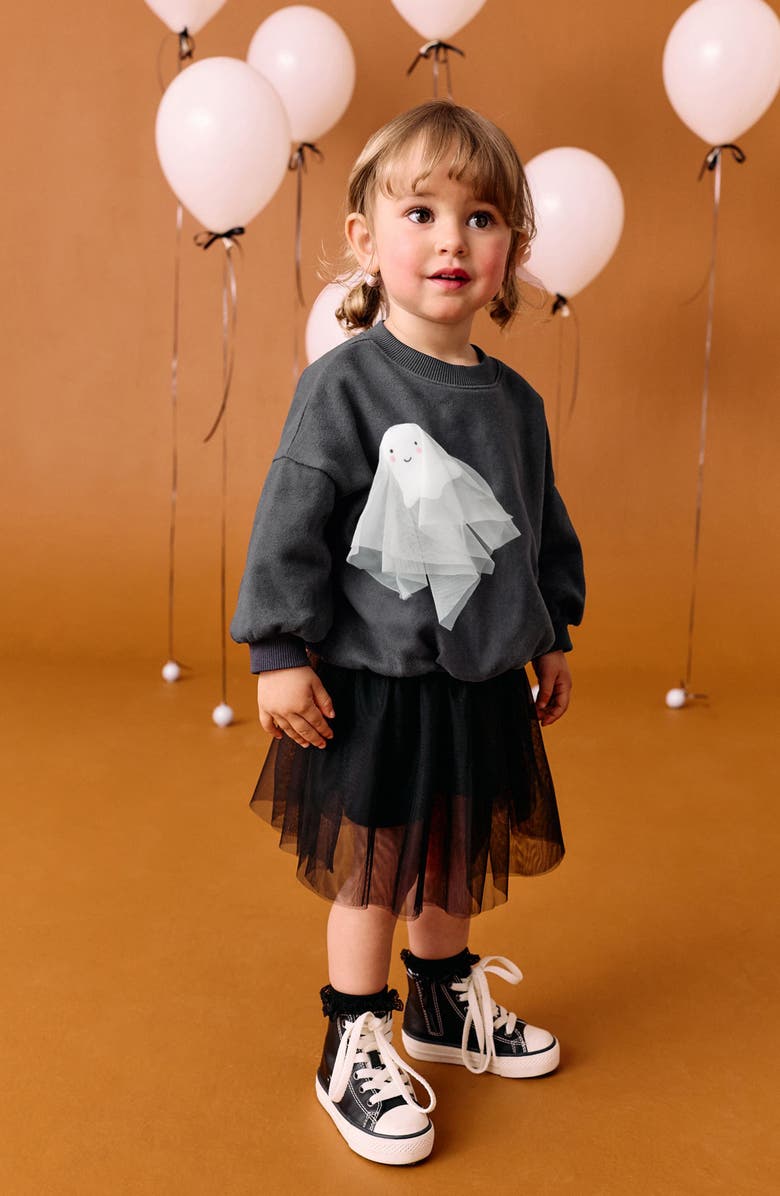 NEXT Kids' Halloween Ghost Appliqué Sweatshirt, Alternate, color, Black