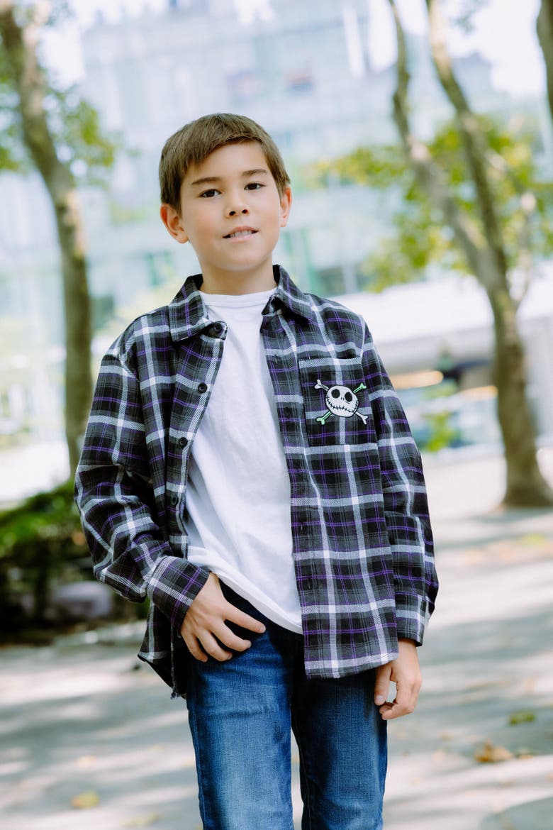 Long Sleeve Button Down Shirt, Alternate, color, Jack Skellington Black Black