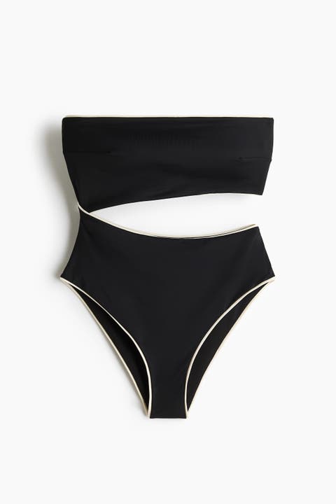 High Leg Padded-cup Bandeau Swimsuit