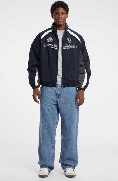 Guess Jeans Logo Wind Breaker Jacket In Blue