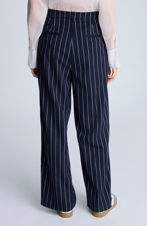 Kenneth Cole High Waist Stripe Wide Leg Pants In Blue