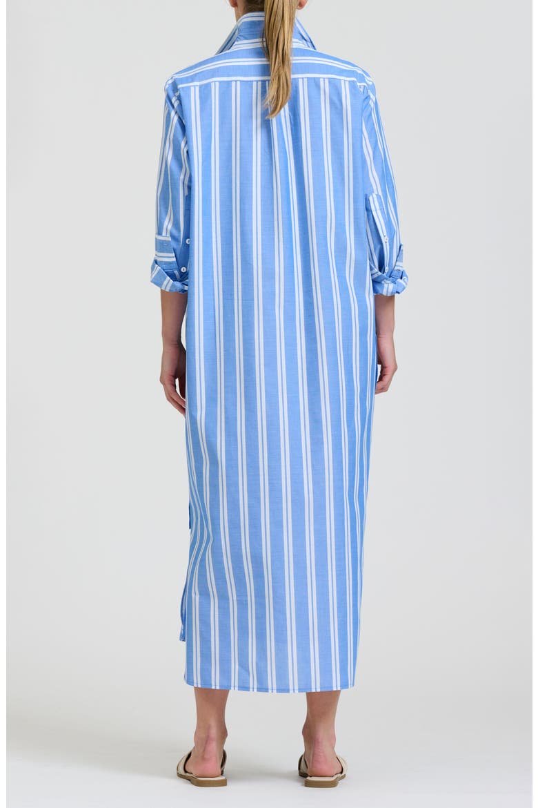 Button Side Stripe Cotton Shirtdress, Alternate, color, MID BLUE STRIPE