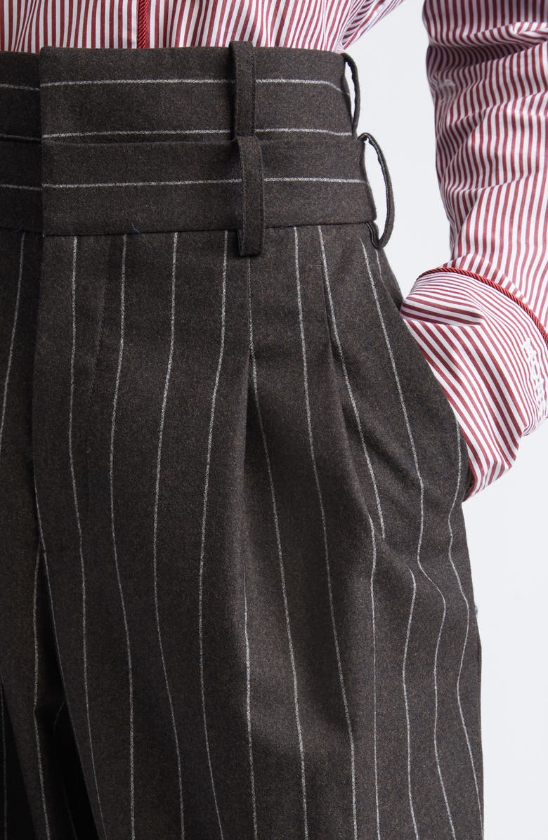 MONSE Double Waistband Pleated Pinstripe Stretch Wool Straight Leg Pants, Alternate, color, Brown