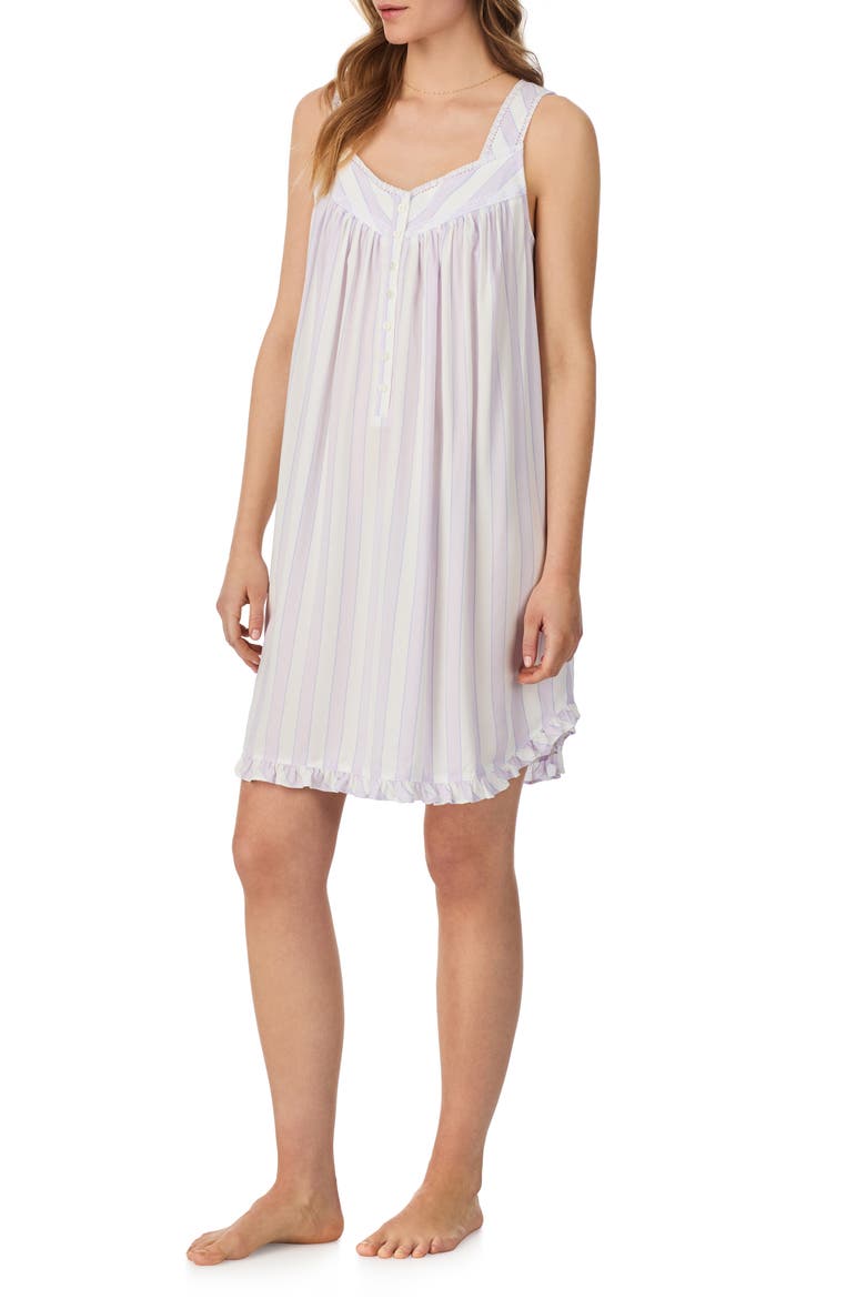 Lace Trim Sleeveless Chemise, Alternate, color, WHITE STRIPE
