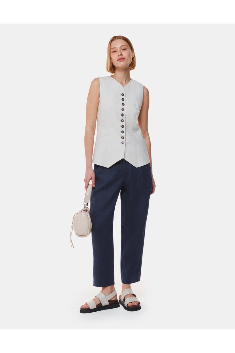 Linen Barrel Leg Trouser, Alternate, color, Navy