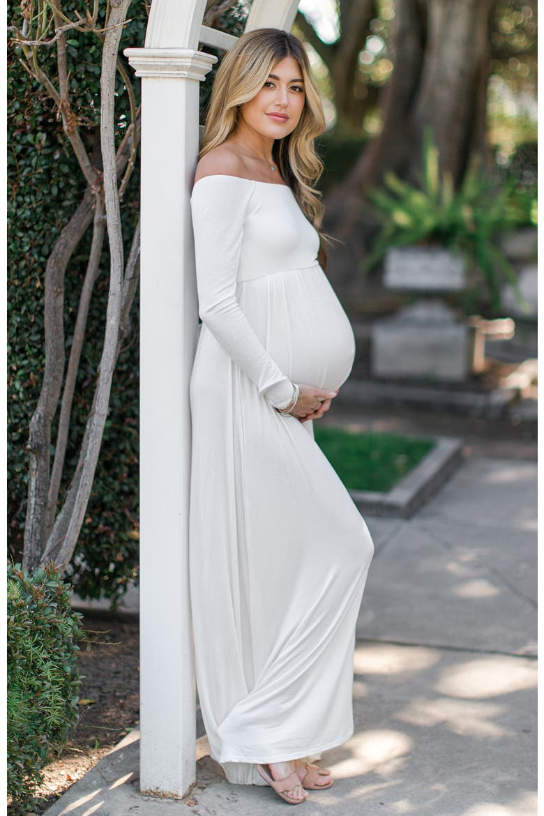 Ivory Solid Off Shoulder Maxi Dress, Alternate, color, Ivory